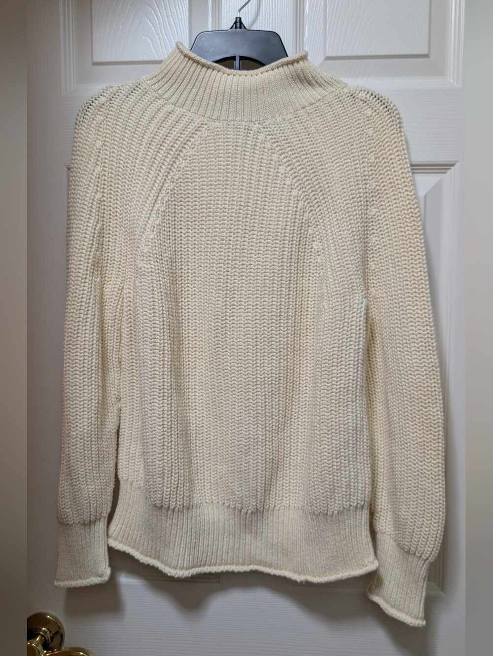 J. Crew Relaxed Roll Neck Cotton Knit Sweater Cream White Size Medium M